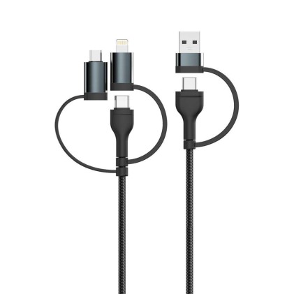V-TAC Cavo 5in1 da USB Tipo-C, USB-A a USB Tipo-C, Micro-USB, Lightning (iPhone) 1.2m Ricarica Rapida 3.1A 60W Colore Nero