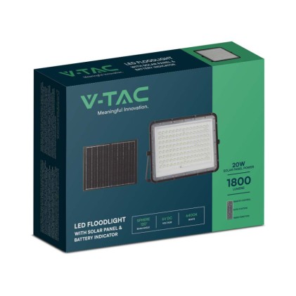 V-TAC Faro LED con Telecomando e Pannello Solare 20W Batteria sostituibile Cavo da 3m Colore Nero 6400K