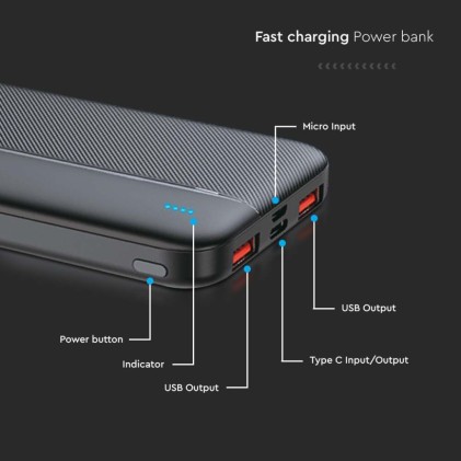 V-TAC Power Bank 10.000 mAh Colore Nero