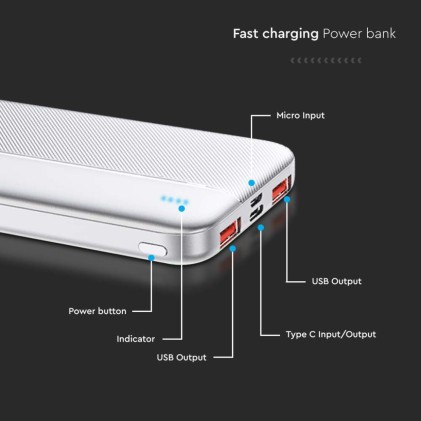V-TAC Power Bank 10.000 mAh Colore Bianco