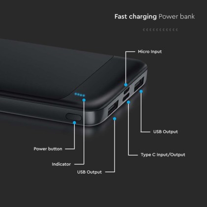 V-TAC Power Bank 10.000 mAh Colore Nero