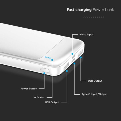 V-TAC Power Bank 10.000 mAh Colore Bianco