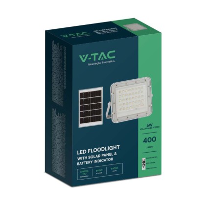 V-TAC Faro LED con Telecomando e Pannello Solare 10W Batteria sostituibile Cavo da 3m Colore Bianco 6400K