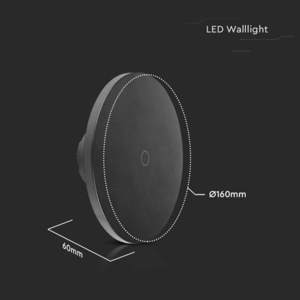 V-TAC Lampada LED da Muro Rotonda 12W 160*160*60mm Colore Nero 3in1 Dimmerabile IP65