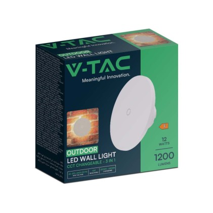 V-TAC Lampada LED da Muro Rotonda 12W 160*160*60mm Colore Bianco 3in1 Dimmerabile IP65