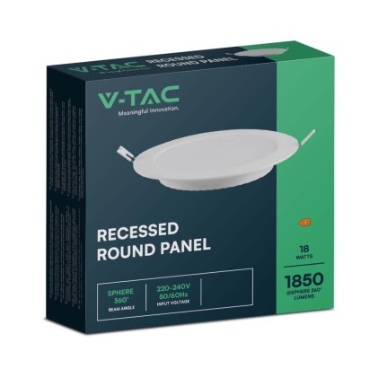V-TAC Mini Pannello LED 18W Montaggio ad Incasso Rotondo 6500K