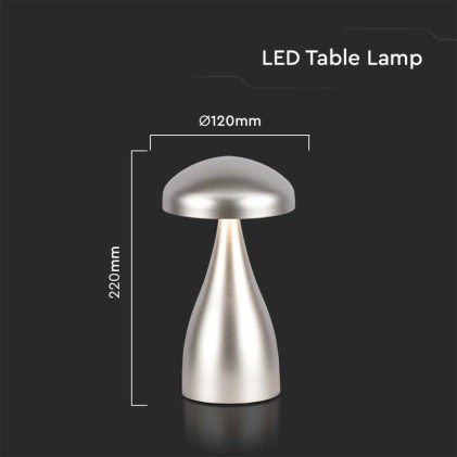 V-TAC Lampada LED da Tavolo 1W con Batteria 800mAh Ricaricabile USB C Colore Champagne in Metallo Touch Dimmerabile 3in1