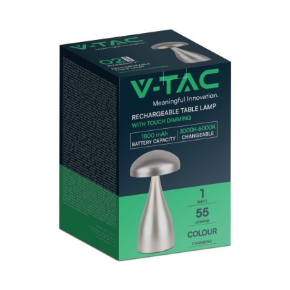 V-TAC Lampada LED da Tavolo 1W con Batteria 800mAh Ricaricabile USB C Colore Champagne in Metallo Touch Dimmerabile 3in1