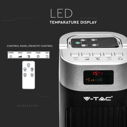 V-TAC Ventilatore LED 55W con Display con Indicatore di Temperatura e Telecomando Colore Nero 46 Pollici