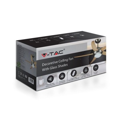 V-TAC Ventilatore LED da Soffitto 2*E27 con Motore a Corrente Alternata da 60W con Telecomando 5 pale (Mdf Chiare)