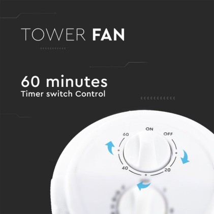 V-TAC Ventilatore a Torre 45W con 3 Velocit&agrave; Rotante e Funzione Timer Colore Bianco (785mm)