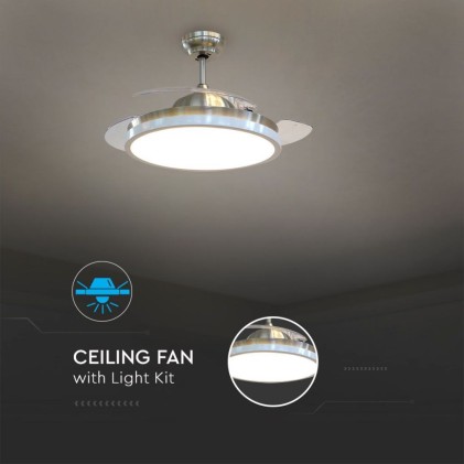 V-TAC Ventilatore LED da Soffitto 30W 3 in 1 con Motore a Corrente Continua da 35W con Telecomando 3 pale