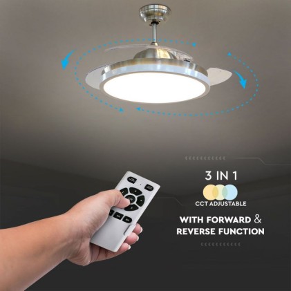 V-TAC Ventilatore LED da Soffitto 30W 3 in 1 con Motore a Corrente Continua da 35W con Telecomando 3 pale