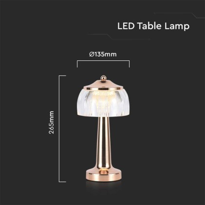 V-TAC Lampada LED da Tavolo 1W 13.5*26.5 Colore Oro francese Ricaricabile con USB C Touch Dimmerabile 3in1
