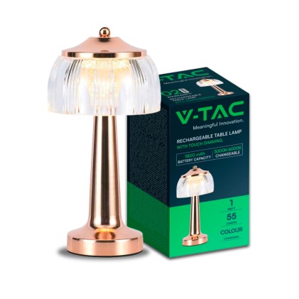 V-TAC Lampada LED da Tavolo 1W 13.5*26.5 Colore Oro francese Ricaricabile con USB C Touch Dimmerabile 3in1