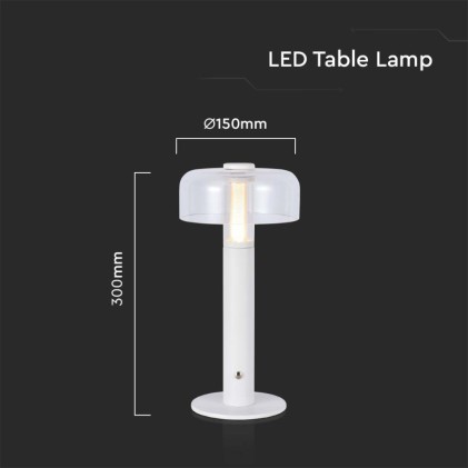 V-TAC Lampada LED da Tavolo 1W Colore Bianco e Bianco Trasparente Ricaricabile con USB C Touch Dimmerabile 3000K