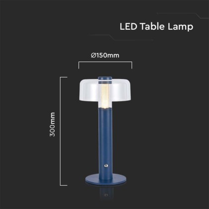 V-TAC Lampada LED da Tavolo 1W Colore Blu Morandi sabbia e Bianco Trasparente Ricaricabile con USB C Touch Dimmerabile 3000K