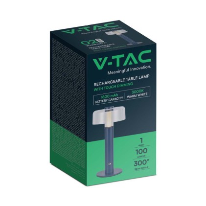 V-TAC Lampada LED da Tavolo 1W Colore Blu Morandi sabbia e Bianco Trasparente Ricaricabile con USB C Touch Dimmerabile 3000K