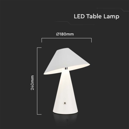 V-TAC Lampada LED da Tavolo 3W Colore Bianco in Metallo Ricaricabile con USB C Touch Dimmerabile 3in1