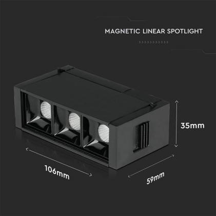 V-TAC Faretto LED SMD Lineare da Binario Magnetico 3W (3*1W) 24V UGR<19 Colore Nero 3000K IP20 CRI>90
