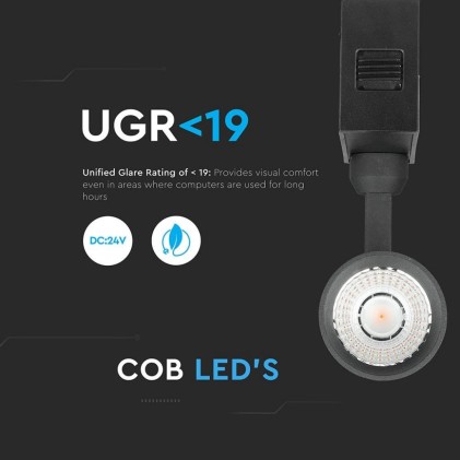 V-TAC Faretto LED COB da Binario Magnetico 15W 24V UGR<19 Colore Nero 4000K IP20 CRI>90