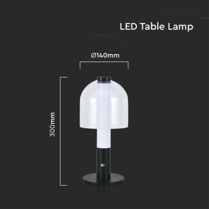 V-TAC Lampada LED da Tavolo 2W Colore Nero e Bianco Trasparente Ricaricabile con USB C Touch Dimmerabile 3in1