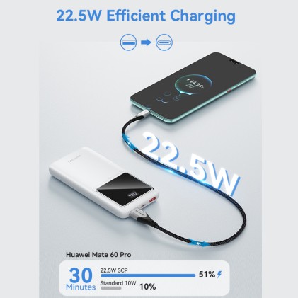 Vention FHKB0 PowerBank 10000 mAh Bianco, Display, micro usb, usb-c, usb-a, 22.5W