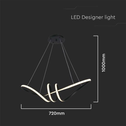 V-TAC Lampadario LED a Sospensione 24W in Metallo dal Design Moderno 72*30cm Coloro Nero 3000K