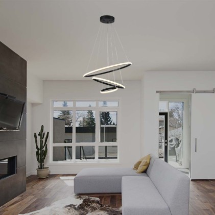 V-TAC Lampadario LED a Sospensione con 3 Cerchi 32W in Metallo Colore Nero 60*40*20cm 3000K