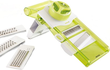 Mandolina Regolabile Jocca - 5 Lame Intercambiabili - Base Antiscivolo e Pieghevole - Funzione Multiaffettatrice e Grattugia