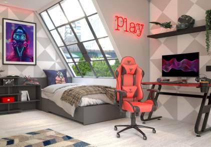 itek Sedia Gaming PLAYCOM PM20, PVC, Gaming Chair, Doppio Cuscino, Schienale Reclinabile, Rosso Nero