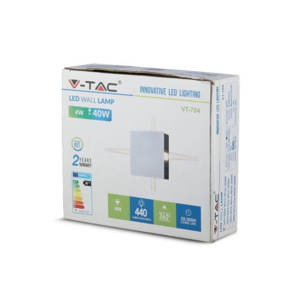 V-TAC Lampada LED da Muro Quadrato 4W 110LM/W Colore Bianco 4000K IP65