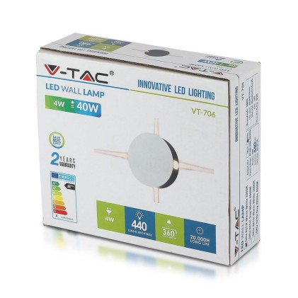 V-TAC Lampada LED da Muro Rotondo 4W 110LM/W Colore Bianco 3000K IP65
