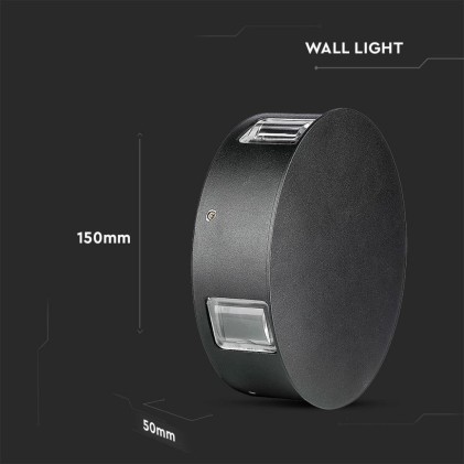V-TAC Lampada LED da Muro Rotondo 4W 110LM/W Colore Nero 3000K IP65