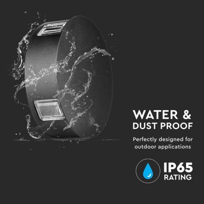 V-TAC Lampada LED da Muro Rotondo 4W 110LM/W Colore Nero 3000K IP65