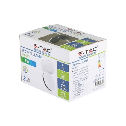 V-TAC Lampada LED da Muro Arrotondata 7W 110LM/W Fascio Luminoso a 360° Colore Bianco 4000K IP65