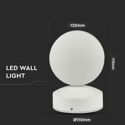 V-TAC Lampada LED da Muro Arrotondata 7W 110LM/W Fascio Luminoso a 360° Colore Bianco 4000K IP65