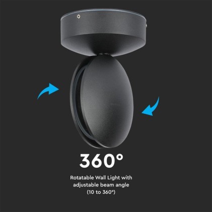 V-TAC Lampada LED da Muro Arrotondata 7W 110LM/W Fascio Luminoso a 360° Colore Nero 3000K IP65