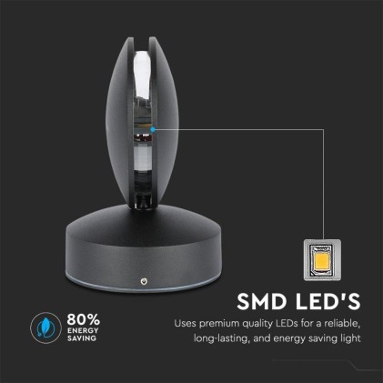 V-TAC Lampada LED da Muro Arrotondata 7W 110LM/W Fascio Luminoso a 360° Colore Nero 3000K IP65