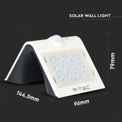 V-TAC Lampada LED Solare da Muro a Batteria 1,5W 150LM/W 14LED con Sensore PIR Colore Bianco 4000K IP65