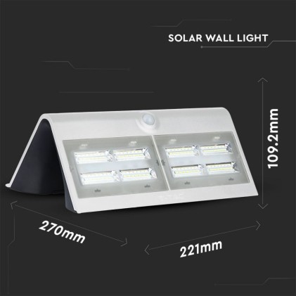 V-TAC Lampada LED Solare da Muro a Batteria 6,8W 60LED con Sensore PIR Colore Bianco 4000K IP65