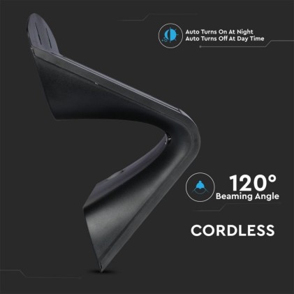 V-TAC Lampada LED Solare da Muro a Batteria 6,8W 60LED con Sensore PIR Colore Nero 4000K IP65