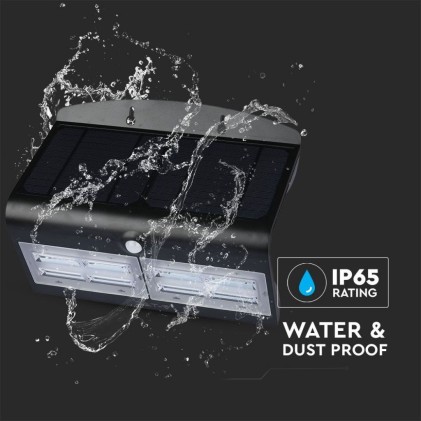 V-TAC Lampada LED Solare da Muro a Batteria 6,8W 60LED con Sensore PIR Colore Nero 4000K IP65