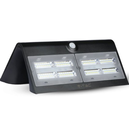 V-TAC Lampada LED Solare da Muro a Batteria 6,8W 60LED con Sensore PIR Colore Nero 4000K IP65
