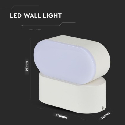 V-TAC Lampada LED da Muro Ovale 6W 110LM/W Colore Bianco con Testa Ruotabile 3000K IP65