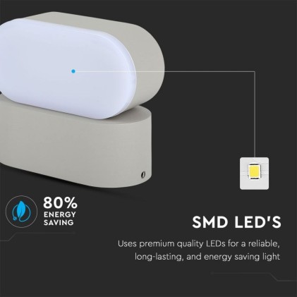 V-TAC Lampada LED da Muro Ovale 6W 110LM/W Colore Grigio con Testa Ruotabile 4000K IP65