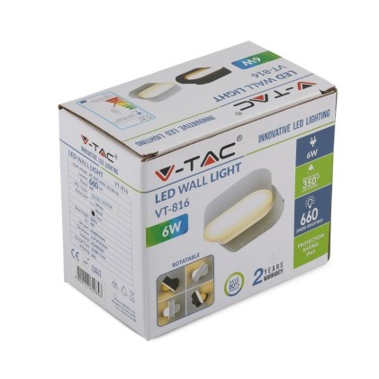 V-TAC Lampada LED da Muro Ovale 6W 110LM/W Colore Grigio con Testa Ruotabile 4000K IP65
