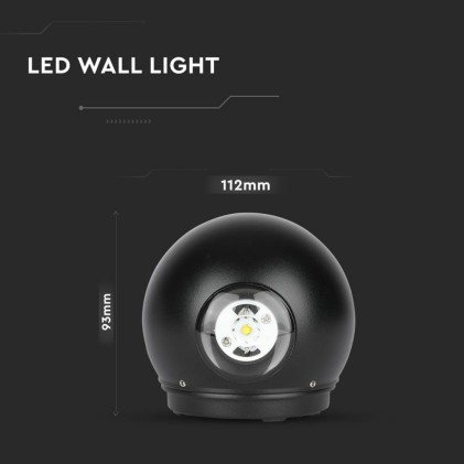 V-TAC Lampada LED da Muro Sferica 6W 110LM/W Doppio Fascio Luminoso Colore Nero 4000K IP65
