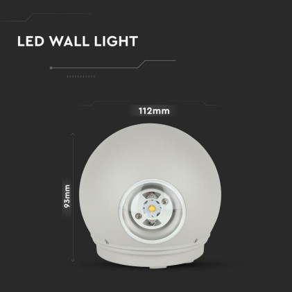 V-TAC Lampada LED da Muro Sferica 6W 110LM/W Doppio Fascio Luminoso Colore Grigio 3000K IP65