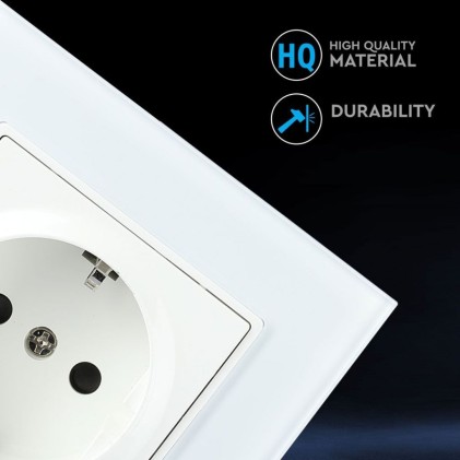 V-TAC Presa ad Incasso Singola per Schuko e 10A 2P+T con Rivestimento in Vetro Colore Bianco